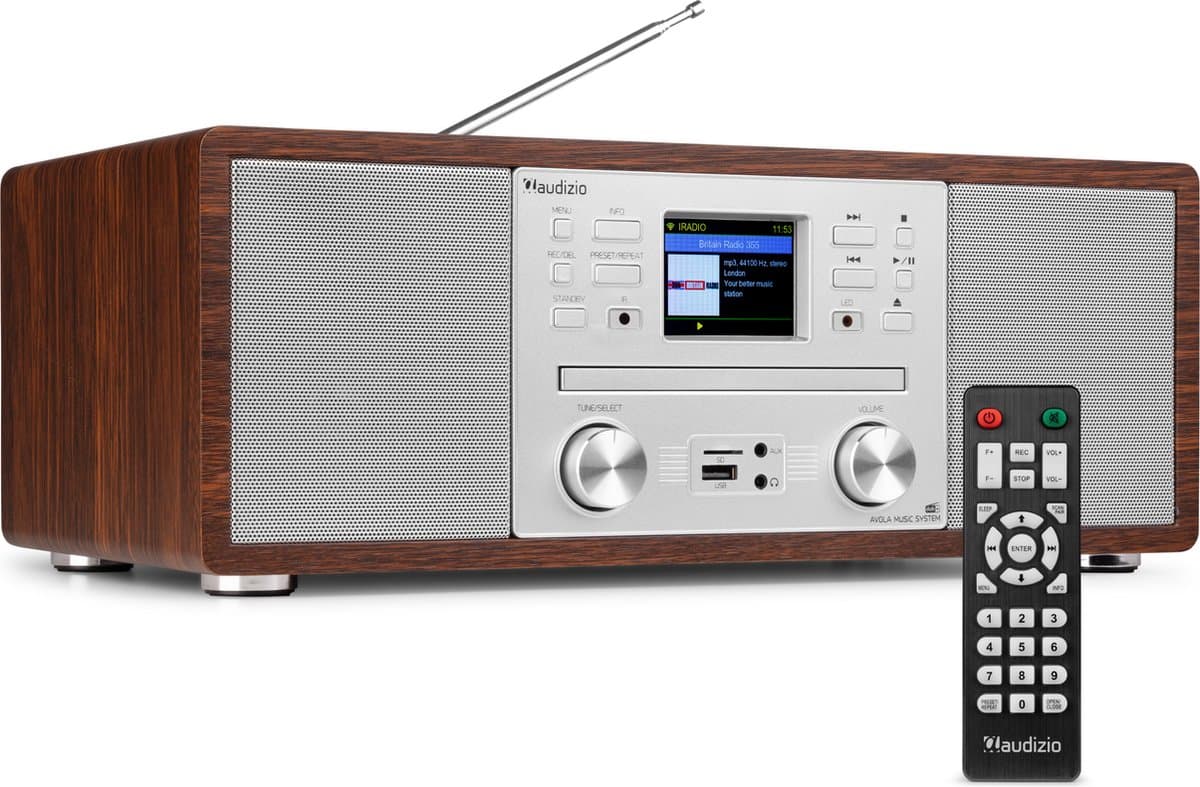 Internetradio - Audizio Avola alles-in-één radio met Bluetooth - DAB+/FM - CD speler - Zilver