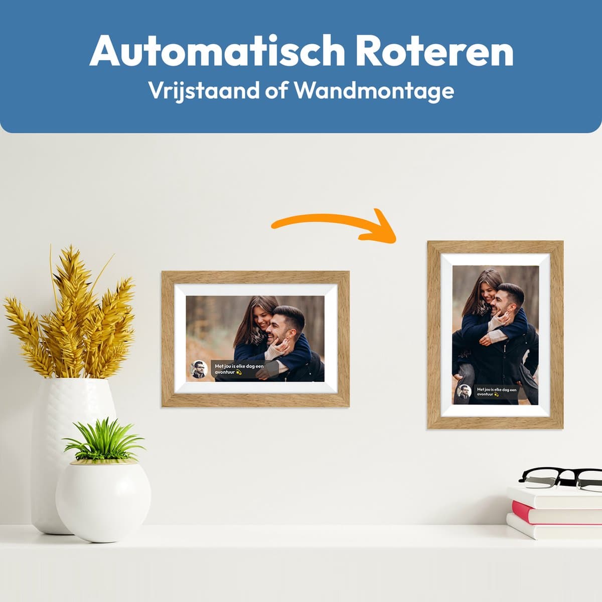 Digitale fotolijst met WiFi en Frameo App - 10.1 inch HD+ IPS Display - Fotokader met Touchscreen - 32GB - Bruin/Wit - Frameo digitale fotolijst - digitale fotokader - digitaal fotolijstje thumbnail 8