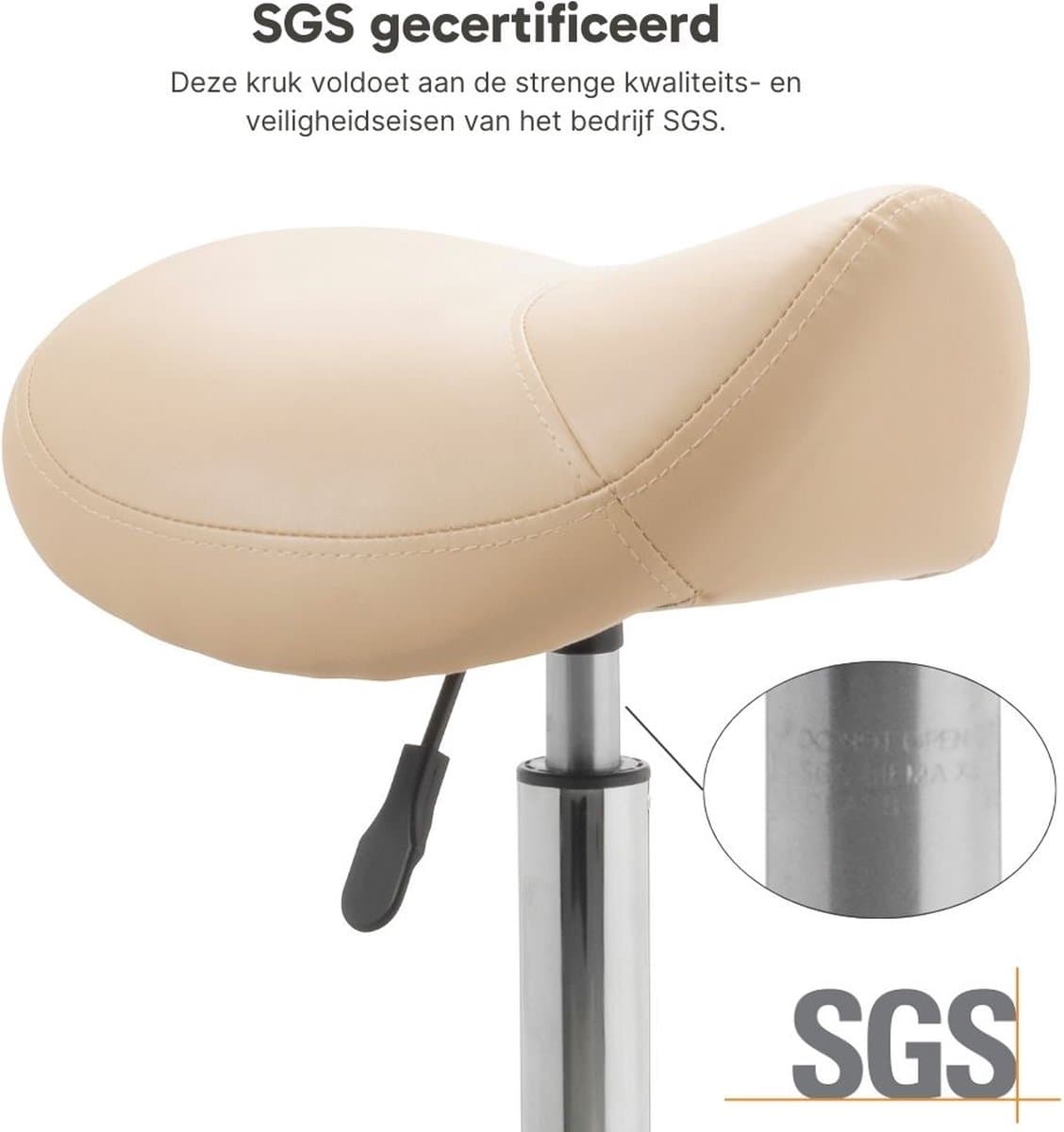 ZenGrowth ergonomische zadelkruk met hoge gasveer beige - Kapperskruk op zachte wielen – Zonder voetring – Zadelstoel - In hoogte verstelbaar thumbnail 2