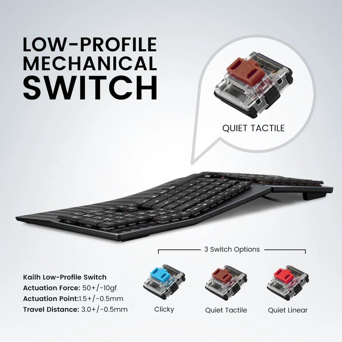 Perixx Periboard-535BR Bedraad Ergonomisch Gesplitst Toetsenbord - Mechanisch toetsenbord - Low profile Brown Switches - Programmeerbaar thumbnail 8