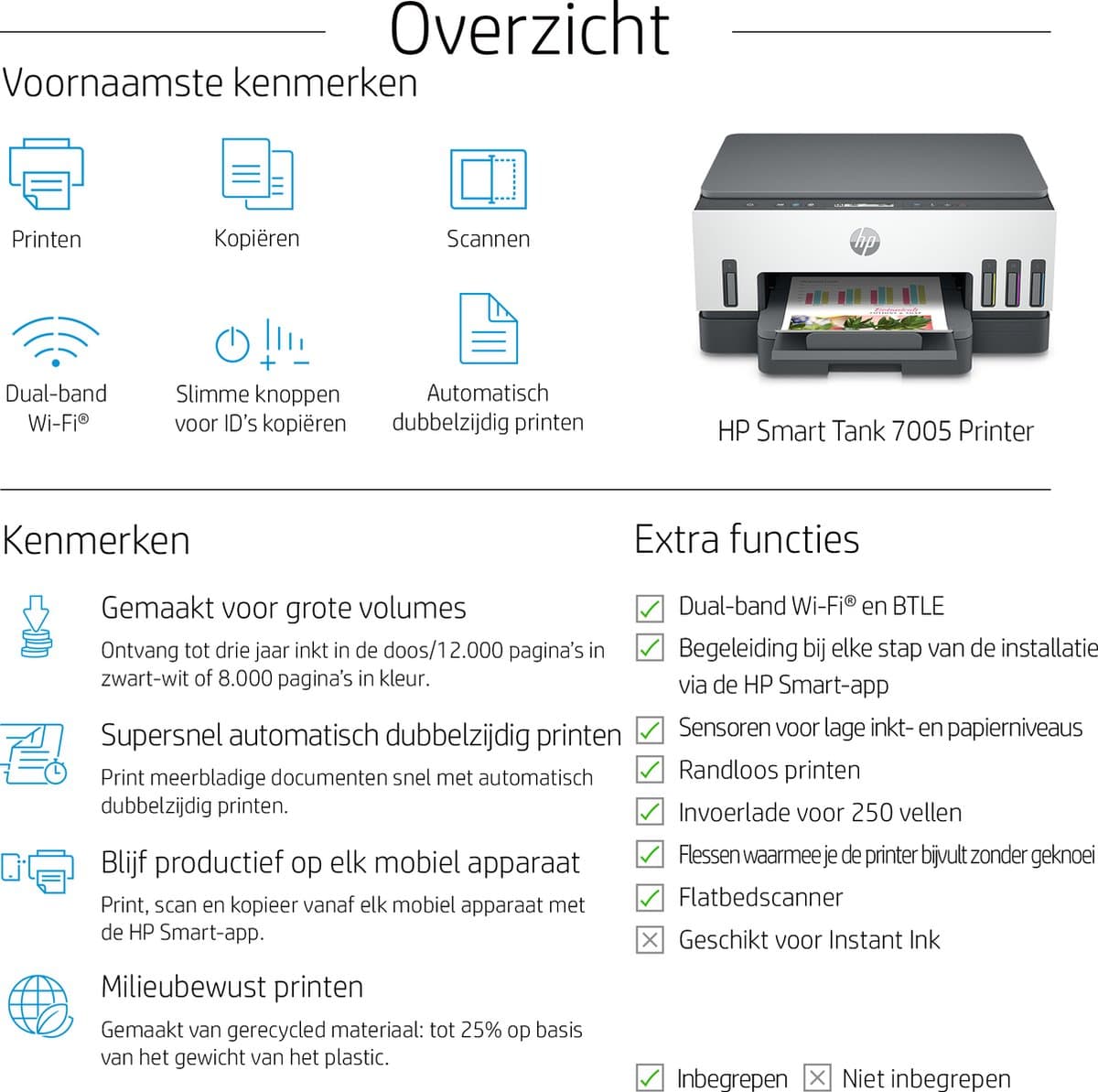 HP Smart Tank 7005 – All-in-One Kleurenprinter – Inkjet Tankprinter – Wifi & AirPrint – Tot 3 Jaar Printen – Printen, Scannen, Kopiëren – Dubbelzijdig – Zonder Cartridges thumbnail 7