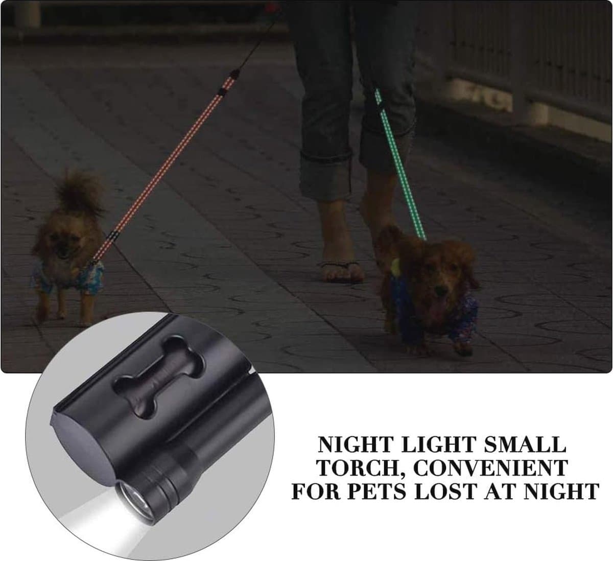 Dubbele intrekbare hondenriem met LED-licht en afvalbox voor twee honden thumbnail 7