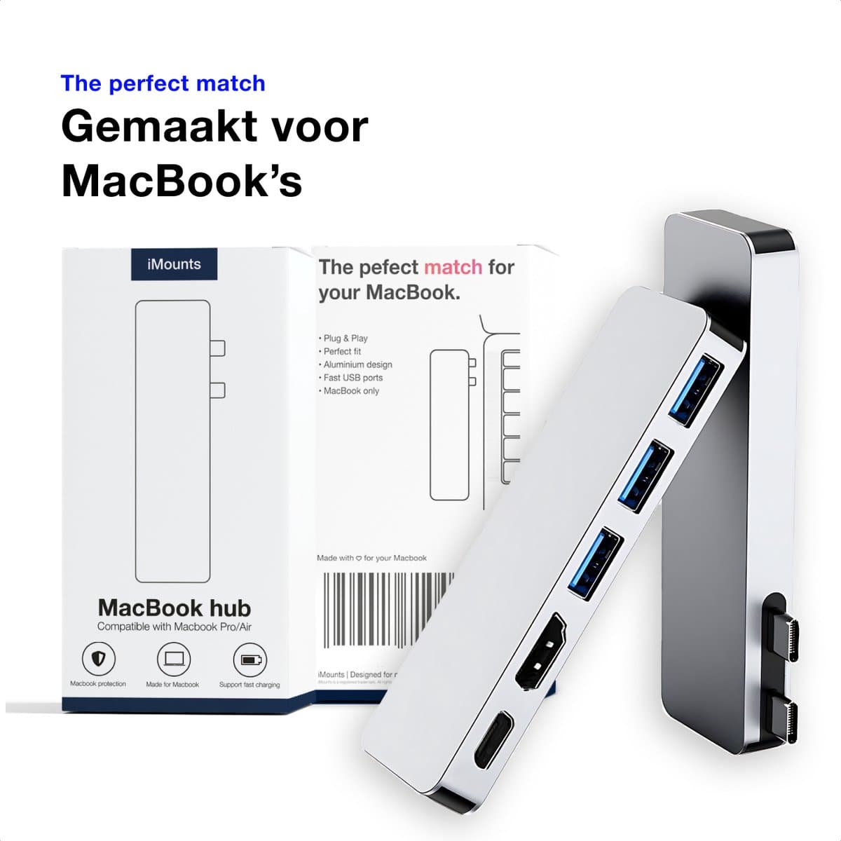 iMounts USB-C hub MacBook Air/Pro - HDMI - USB3.0 - Thunderbolt 3 - M1/M2/M3 - Zilver thumbnail 7