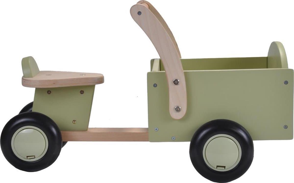 Bandits & Angels Bakfiets Loopfiets Hout Little Rider Retro Green vanaf 1 jaar - Voor Jongens en Meisjes - Ride-On Houten Bakfiets - Houten Loop Fiets Groen - Geluidsarme Wielen - Kraamcadeau