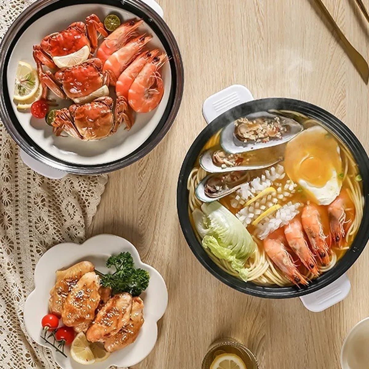 Multicooker – 3L – Hotpot – Hotpot Electrisch – Soepketel – Slowcooker – Soepmaker – Multicookers – Rijstkoker – Stoomkoker – Draagbare Elektrische Kookplaat – Mini Hot Pot Dubbellaags – Antiaanbak – Compact Keukenapparaat voor Thuis & Onderweg thumbnail 7