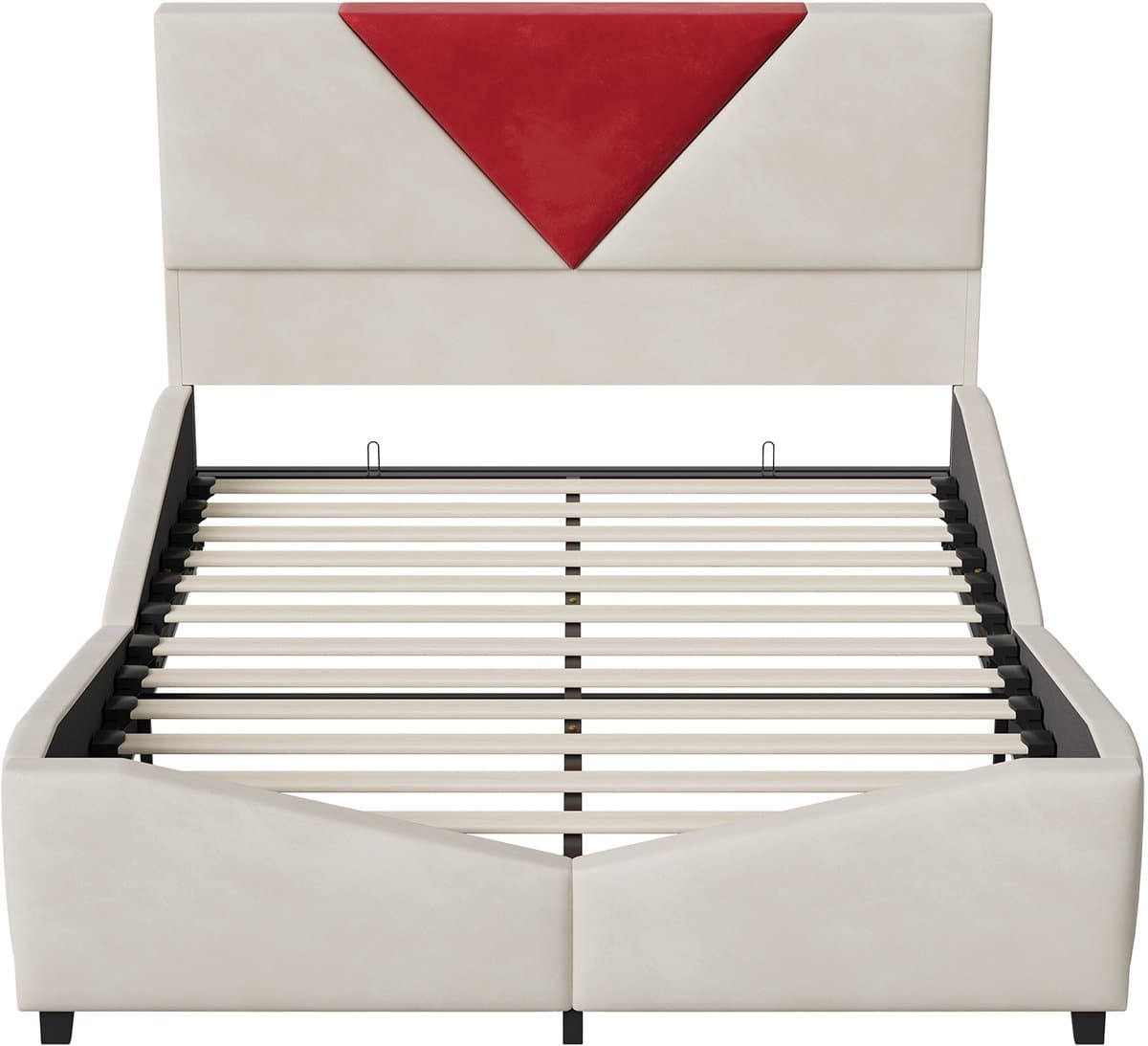 Velours tweepersoonsbed 160x200 cm met geïntegreerde LED-vloerverlichting en gasveermechanisme voor opbergruimte, modern slaapkamerdesign met zacht comfort, beige thumbnail 5