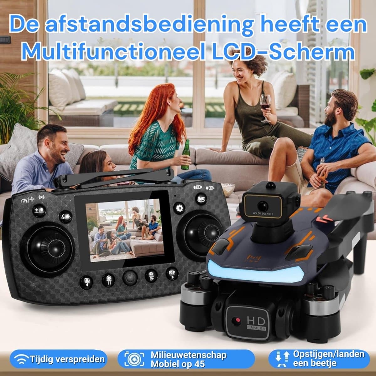 Drone met Camera Opvouwbare Quadcopter met LCD Afstandsbediening - Drone voor Kinderen en Volwassenen met One Key Start en 360° Flips - Drone voor Buiten incl. Draagtas voor Buitengebruik thumbnail 6