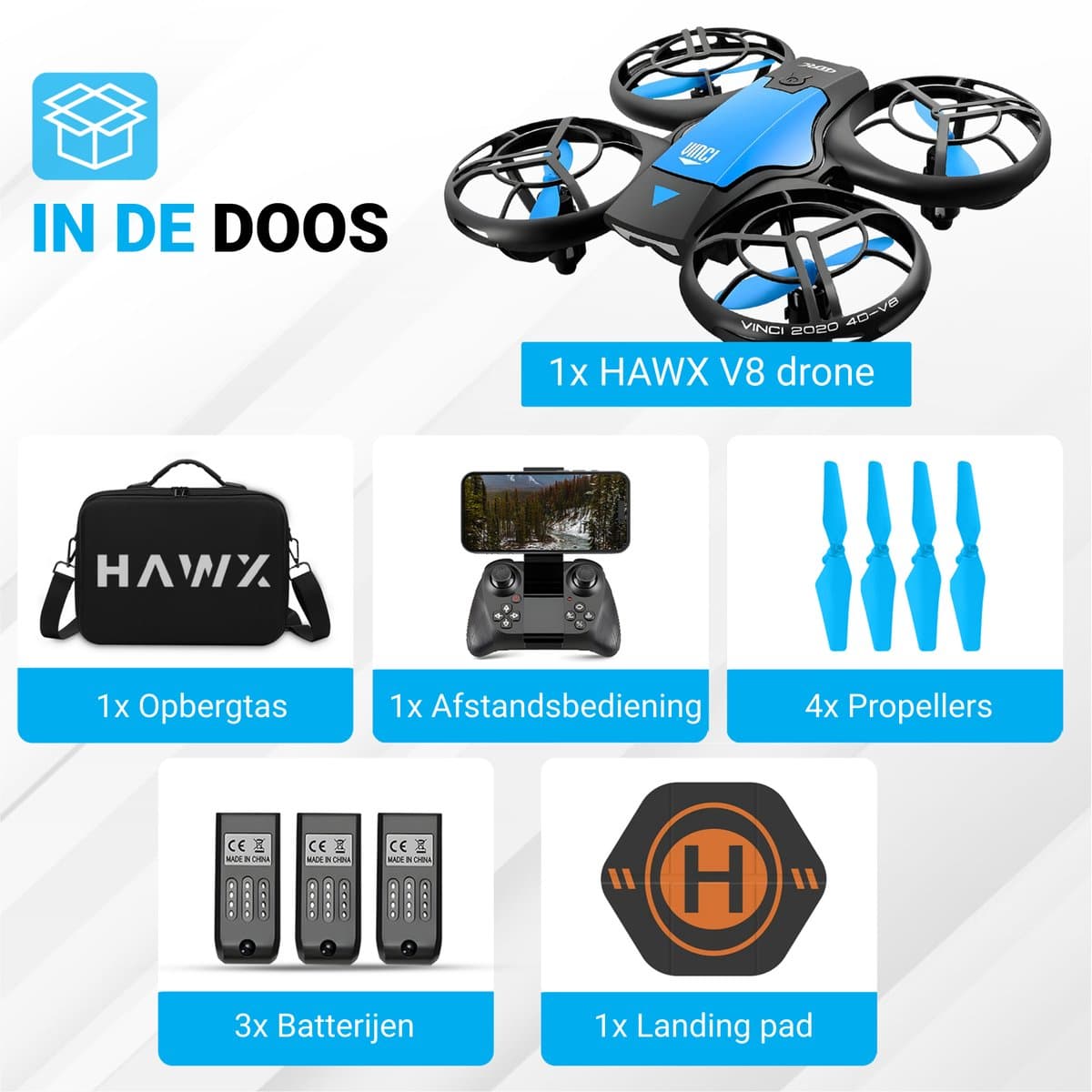 HAWX Drone - Drone met 4K Camera - Mini drone - Voor Kinderen/Volwassenen - Drones - Tot 90 Minuten Vliegen - Incl. 3 Batterijen, Opbergtas, Landing Pad thumbnail 6