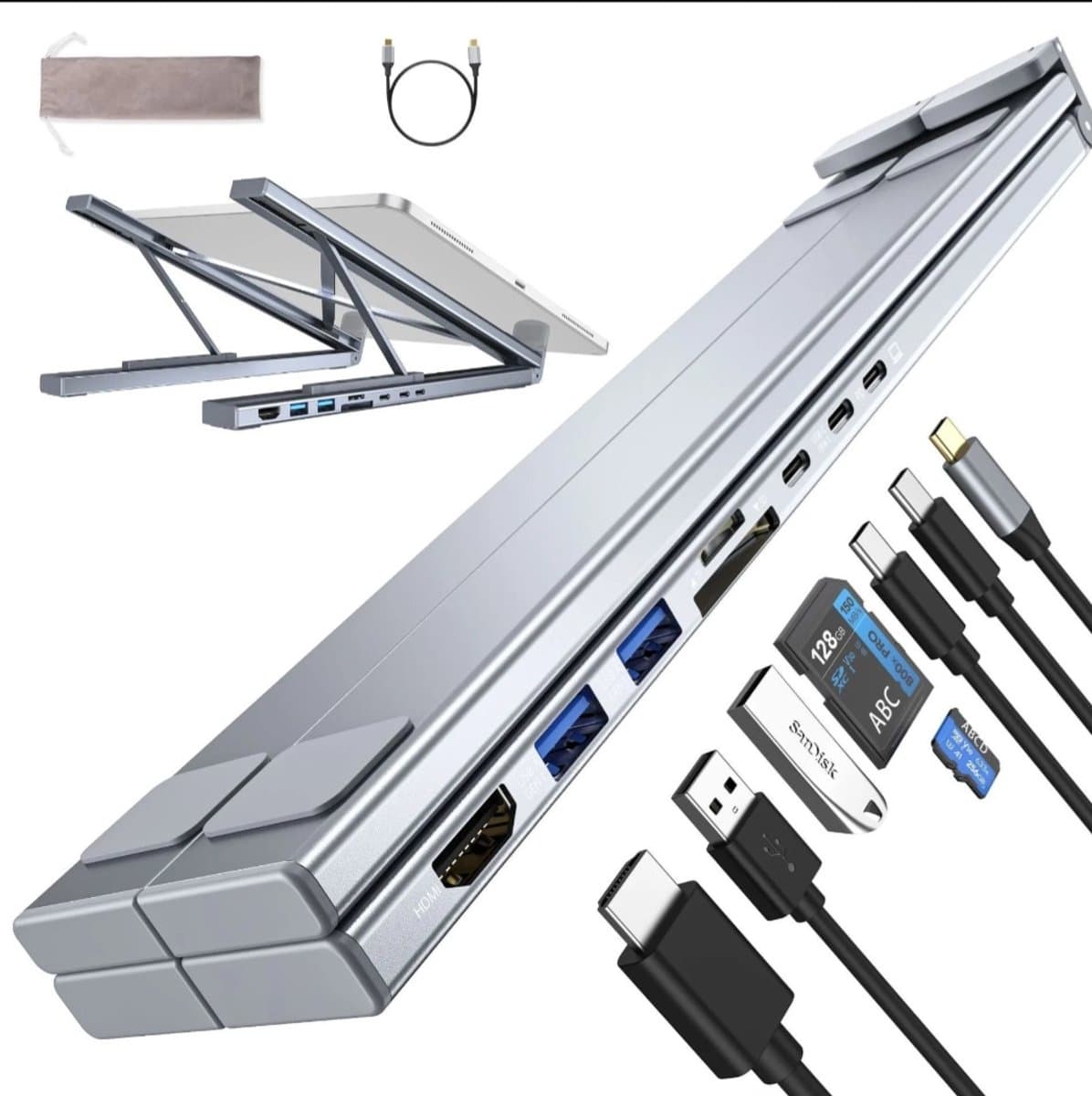 Laptopstandaard USB-C Docking Station 8-in-1 HDMI 4K Aluminium thumbnail 5