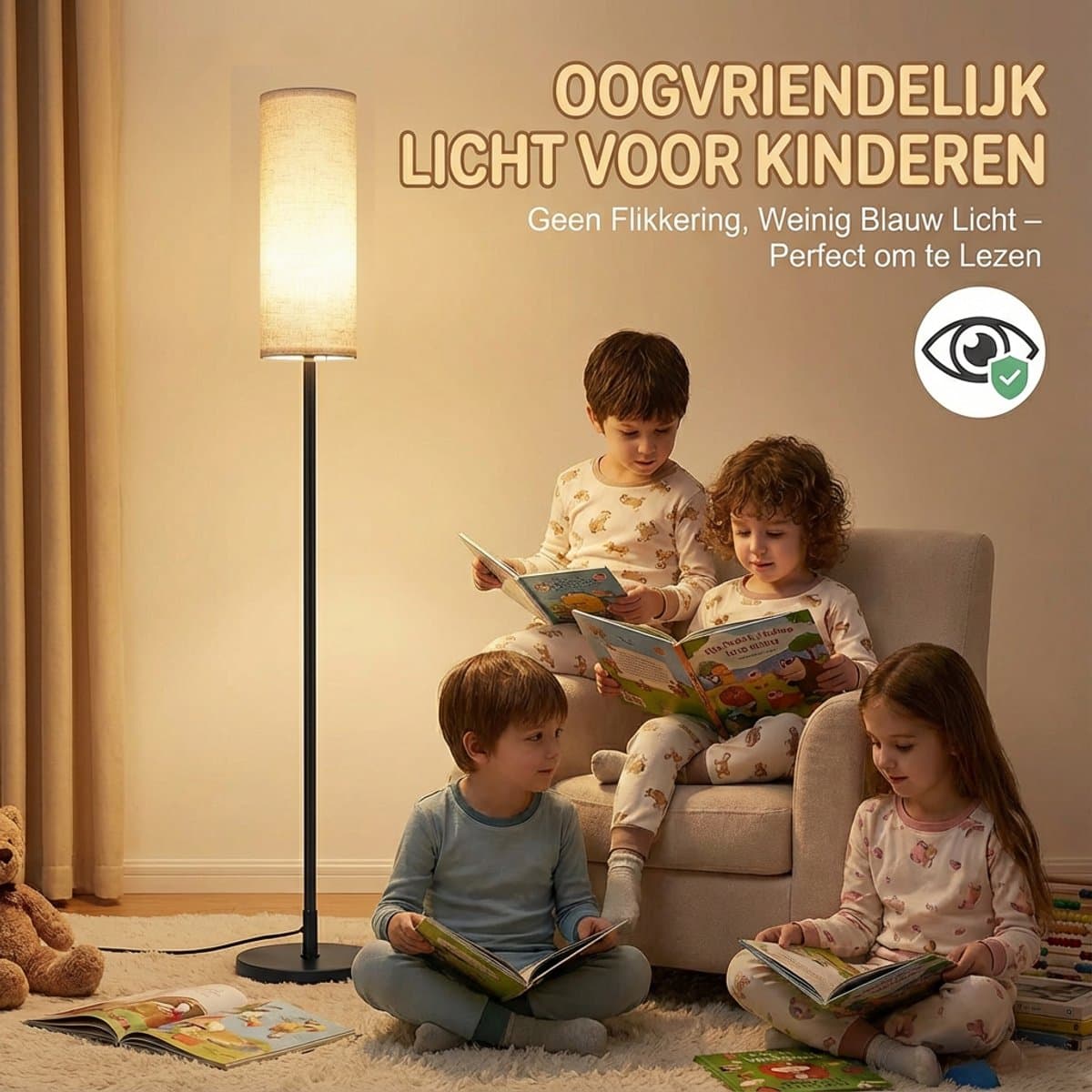 MUPOO Scandinavisch Vloerlamp met Linnen Kap 173cm- Hoeklamp Ruimtebesparend -Incl 3-Kleuren Staande Lamp- Voetschakelaar -voor Woonkamer & Kantoor thumbnail 6