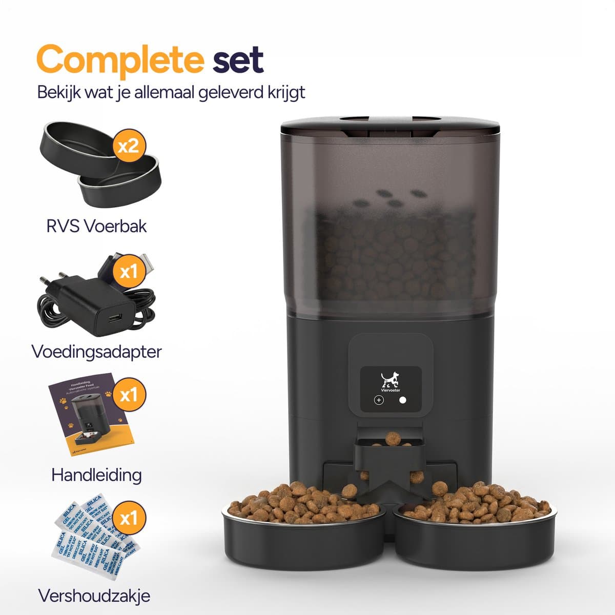 Viervoeter Feed Dual - Automatische Voerbak 7L - Kat en Hond - Voerautomaat met App & Audio - Zwart thumbnail 6