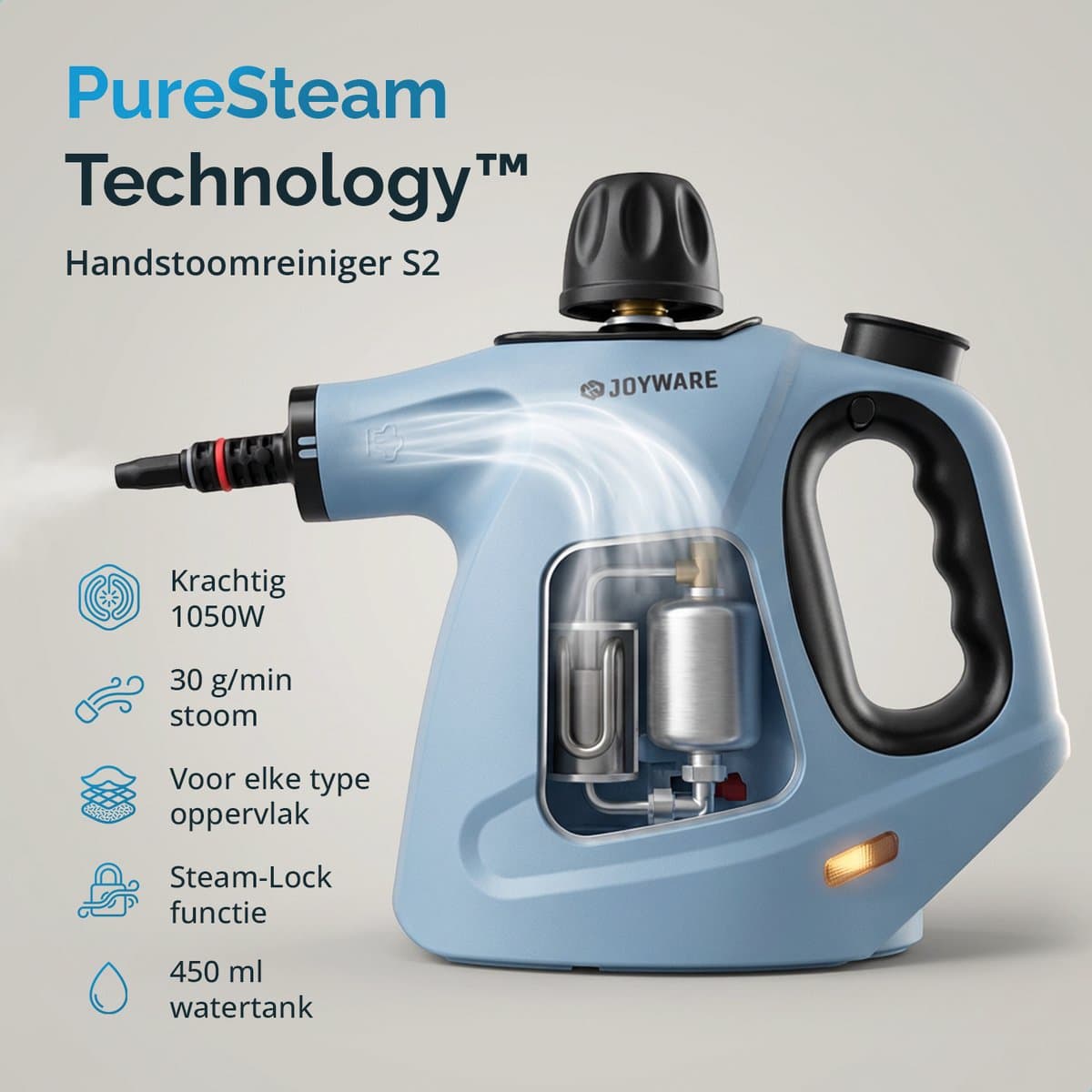 Joyware® 18-in-1 Stoomreiniger S2 – Handstoomreiniger met Steam Lock – Tapijtreiniger & Vlekkenreiniger voor Bank, Badkamer & Bekleding – Steam Cleaner – 1050W – 450ML thumbnail 2