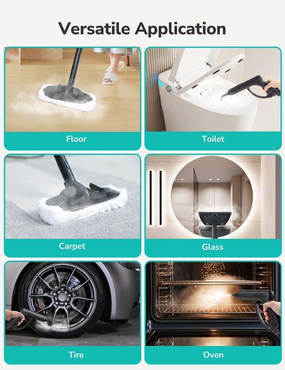 Aspiron AS-CA042 Stoomreiniger – 80 PSI, 145°C stoom– Multifunctionele krachtige canister stomer met ingebouwde opbergruimte – Handstoommop voor huis, auto, meubels, tapijt, badkamer en vloerreiniging – Blauw thumbnail 7