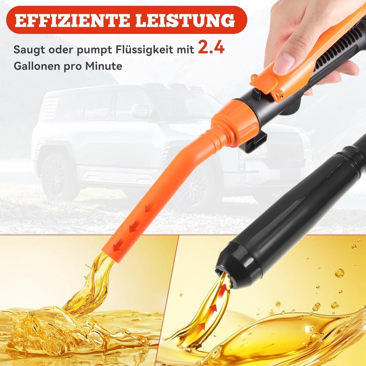 Elektrische Hevelpomp op Batterijen - Brandstofpomp met Regelmondstuk - 9L/min - Voor Benzine, Diesel & Water - 60 cm - Zwart - Overloopbeveiliging thumbnail 7