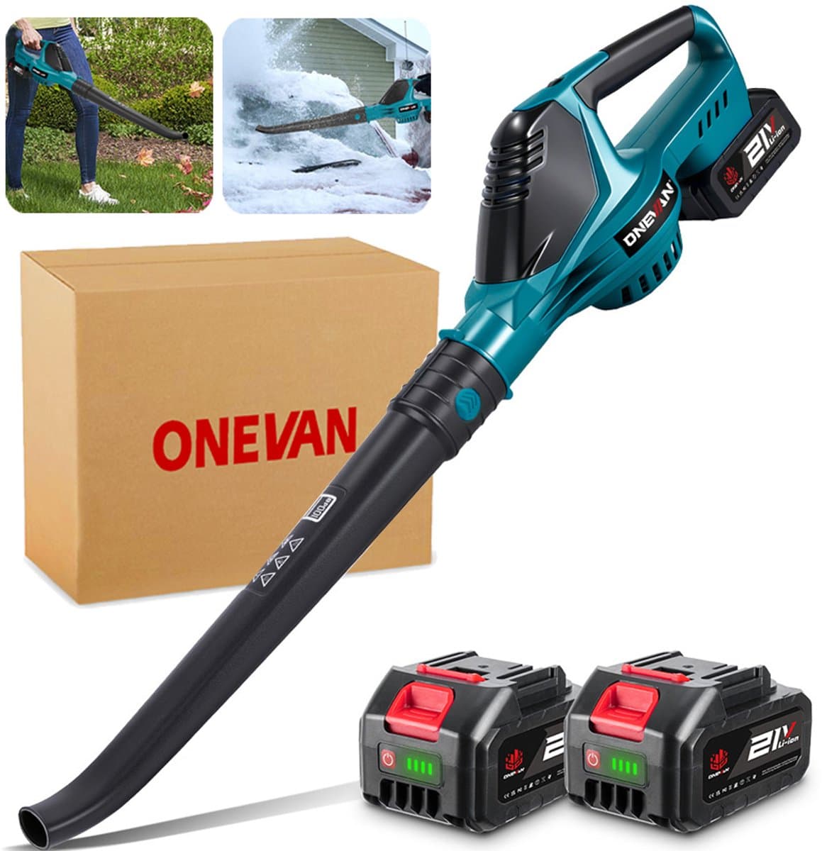 ONEVAN Accu Bladblazer 21 V - 219 km/u Elektrische Bladblazer - 5 versnellingen - met 2x accu's - draadloze bladblazer voor tuin, bladeren, stof en sneeuw