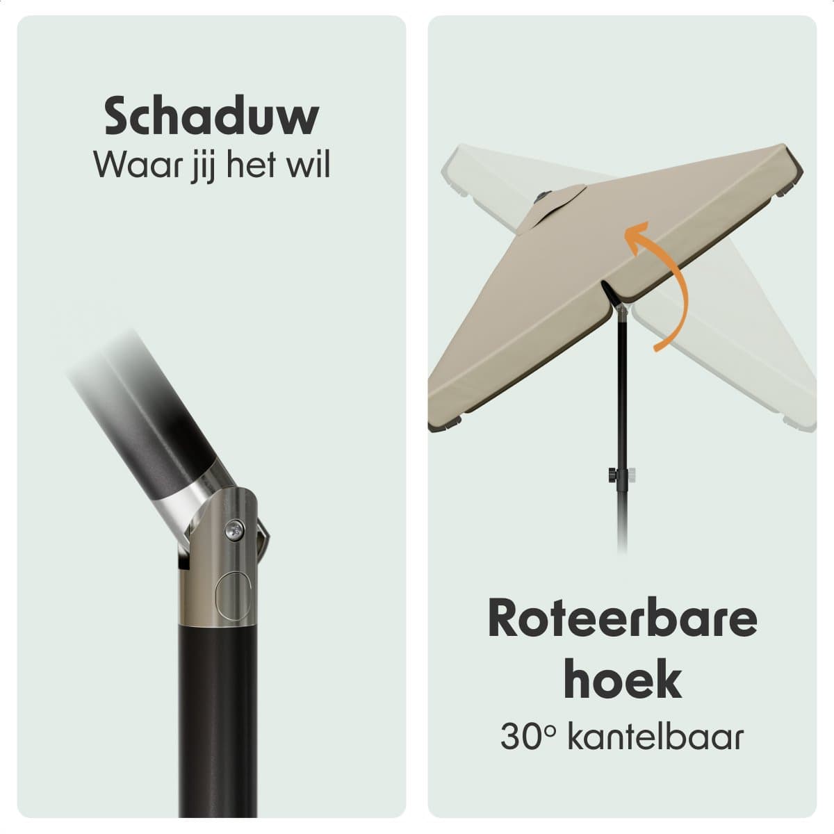LifeGoods Parasol - Tuin - Balkonparasol - 200x125cm - 30° Kantelbaar - Waterdicht - UPF50+ - Taupe thumbnail 4