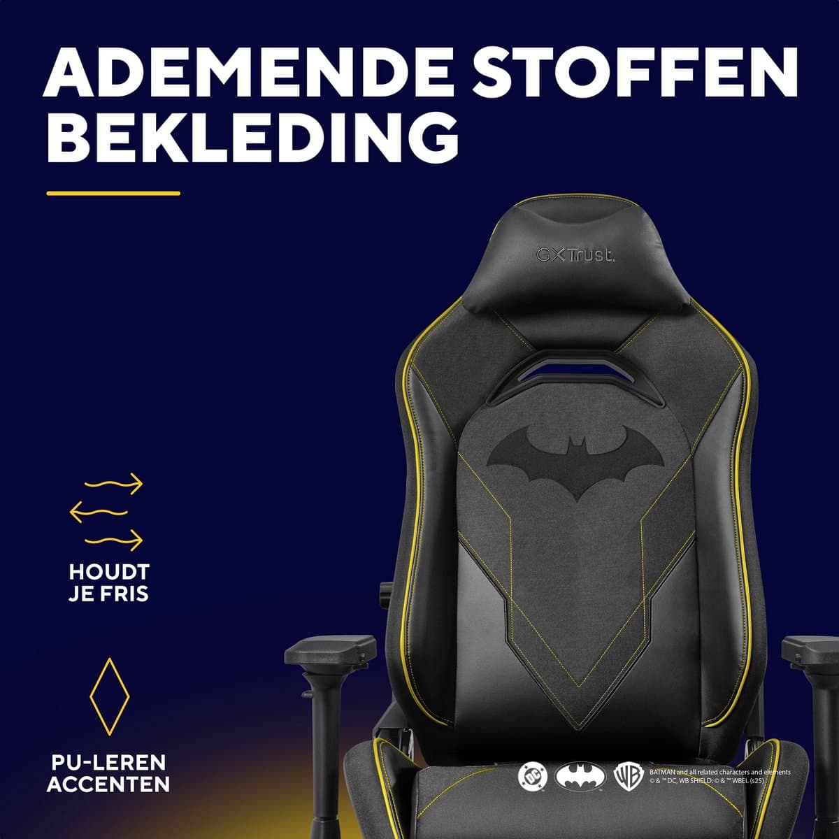 Trust GXT 721BM Ruya Pro Batman Editie - Premium Gaming Stoel - Gamestoel - Nekkussen - Verstelbare Rug Ondersteuning - Hoogte Verstelbaar - Rug- & Armleuningen Verstelbaar - Batman Zwart thumbnail 3