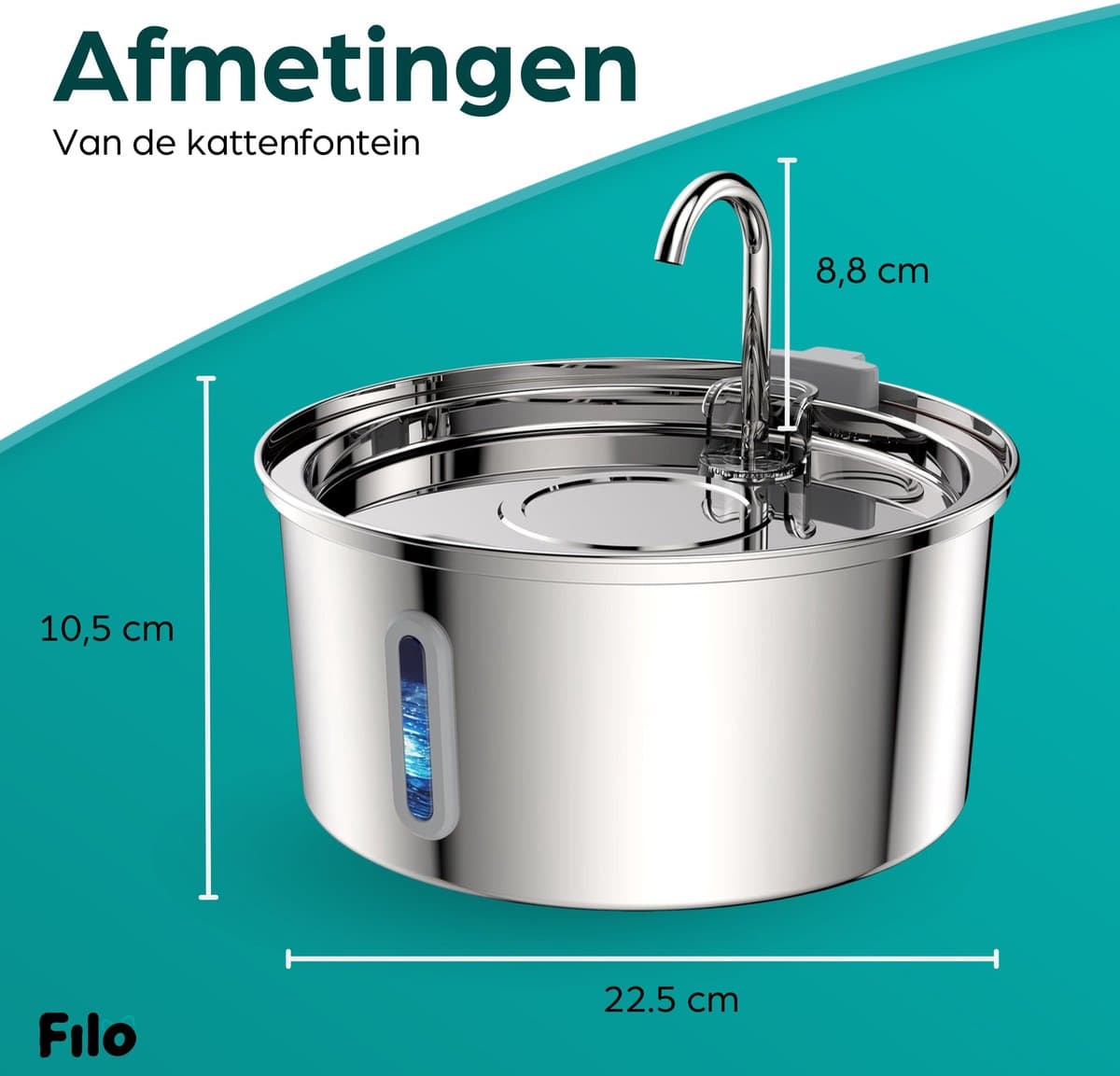 Filo Fluisterstille RVS Drinkfontein Kat & Hond 3.2L + 2 Filters & Schoonmaakstaafje - Waterfontein Kat - Kattenfontein - Fontein - Waterbak - Waterfontijn Katten - Drinkfontijn - Honden thumbnail 6
