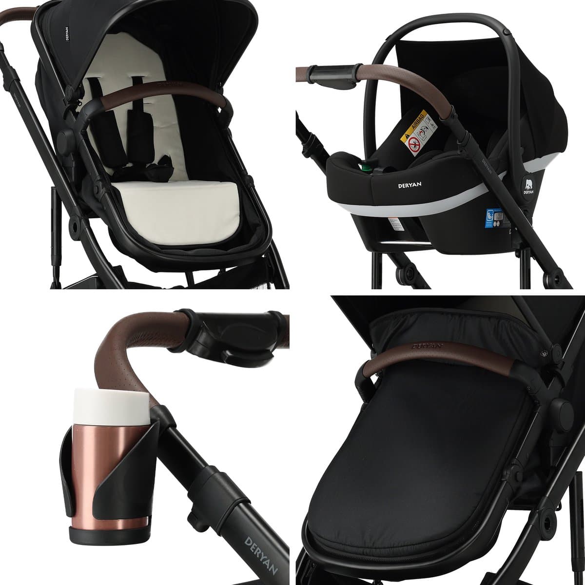 Deryan Noa Kinderwagen 3-in-1 - Wandelwagen met Autostoel - Zwart thumbnail 5