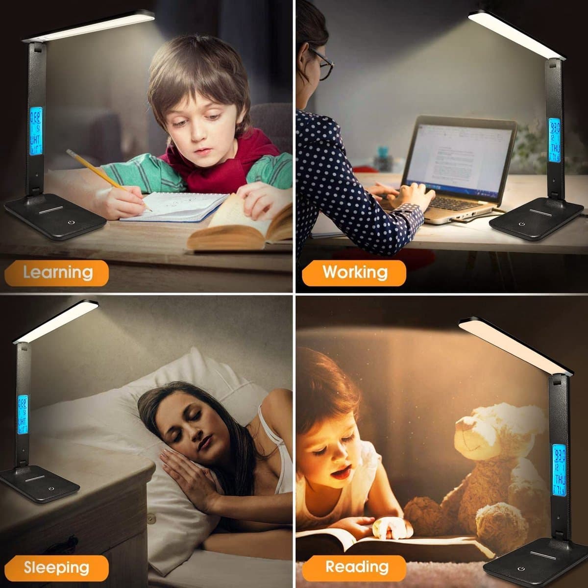 Bureaulamp - LED - USB en Draadloos Mobiel Opladen - Leeslamp - Bedlamp - Touch Control - Leeslamp Staand - Wireless Charger - Desk Lamp - Zwart thumbnail 6