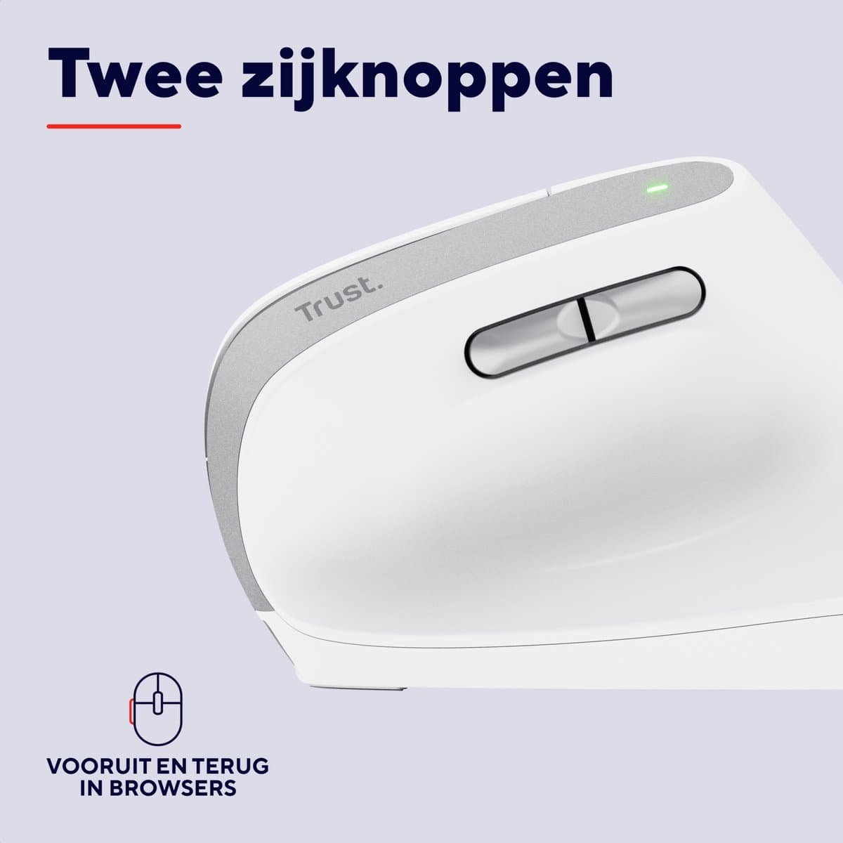 Trust Bayo II - Ergonomische Muis - Verticaal - Draadloos - Wit thumbnail 3