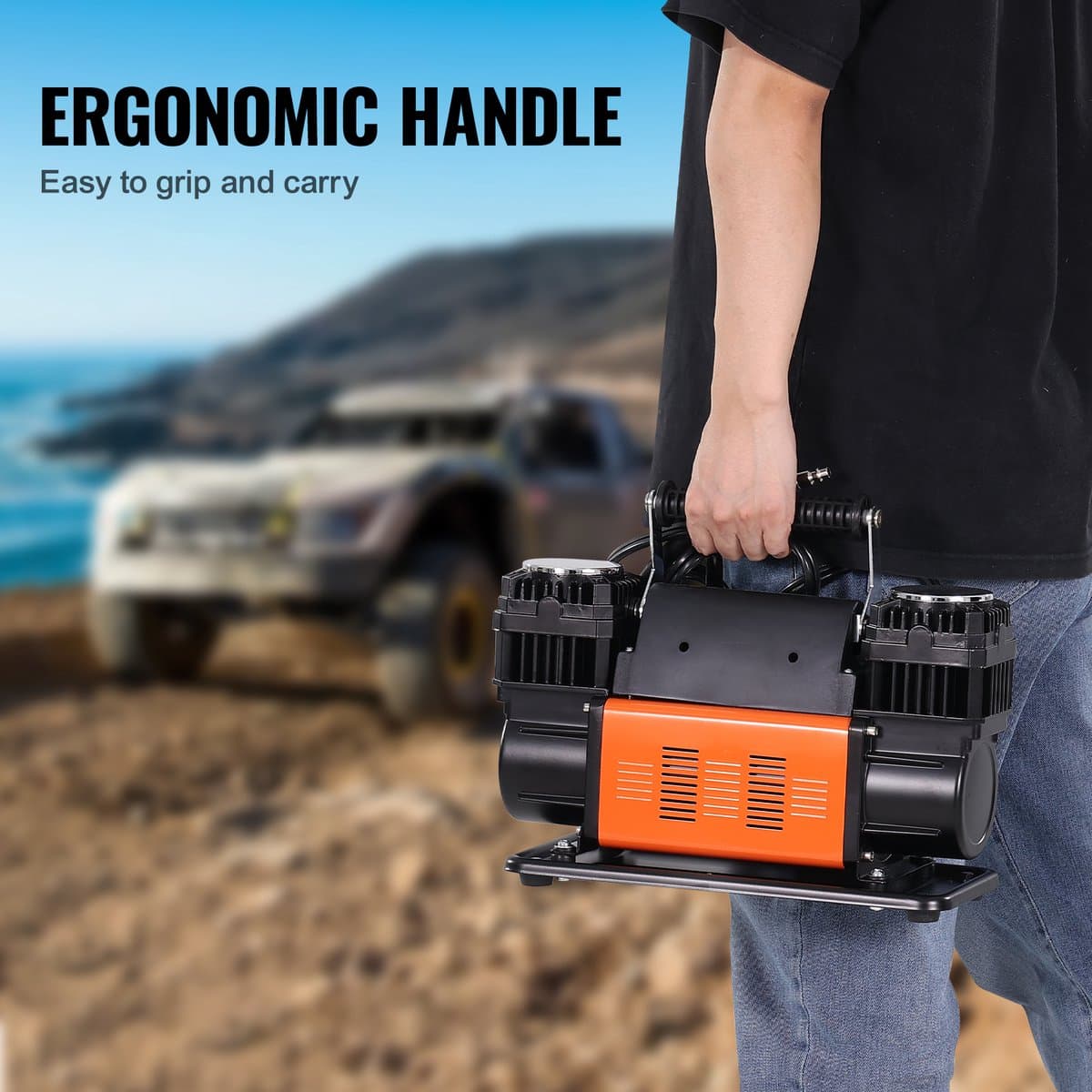 10,6 Cfm Krachtige Luchtcompressor, 30 Seconden Snel Oppompen Draagbare Bandenpomp Met Twee Cilinders, 12 V 150 Psi Off-Road Luchtpomp Met Adapters Voor Vrachtwagens, Auto'S, Suv'S, 4 X 4 Voertuigen thumbnail 8