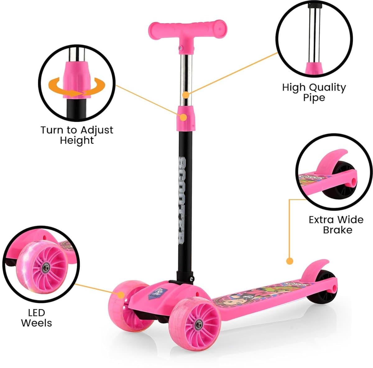 IBBO® - 3 wiel scooter - Kinderstep met in hoogte verstelbaar stuur - Opvouwbare, driewielige, gloeiende balansscooter - Jongens/Meisjes - Rood - Autoped - Scooter thumbnail 3