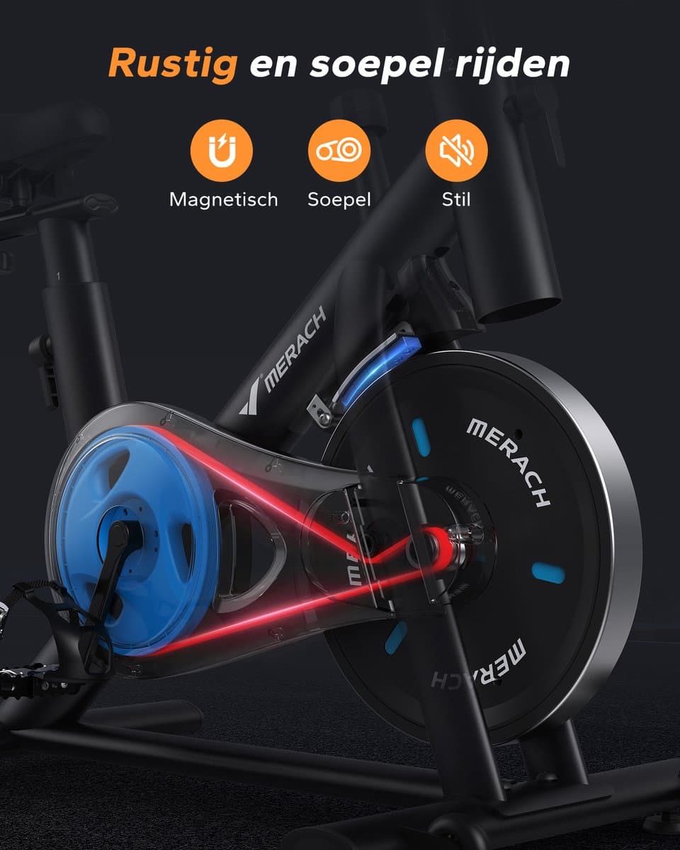 MERACH Hometrainer - 16 Niveaus Magnetische Weerstand - LED-scherm - Verbonden met Kinomap - Dubbele Bekerhouders - Stil thumbnail 6