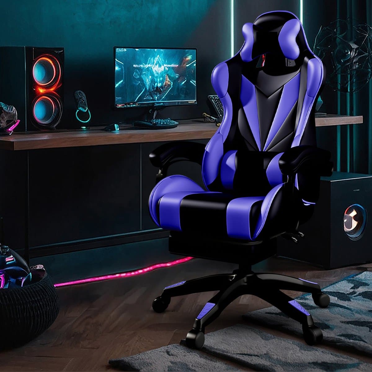 Bayt Gamestoel - Gaming chair - Gamingstoel - Comfort gamer stoel - Zwart en Donkerblauw thumbnail 7