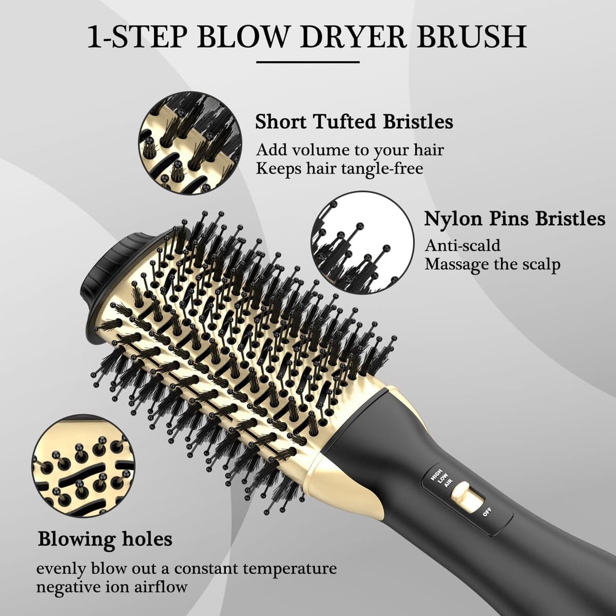 Föhnborstel Föhnborstel in één - One-Step Volumizer Styler en heteluchtborstel - Professionele haarstylingtool voor alle haartypen Negatieve ionenaansluiting Kam Rechte Rollen Dubbele Rollen Stick 3-in-1 thumbnail 4