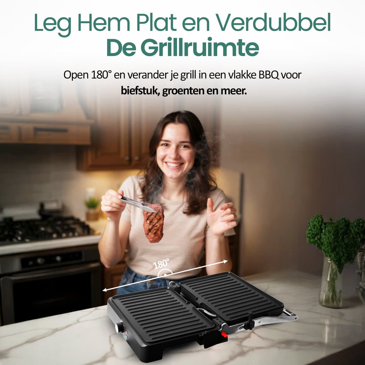 Emerio Contactgrill - Tosti Apparaat - Groot Grilloppervlak 34x24cm - Panini Grill - Tosti IJzer CG-130859 - RVS / Zwart thumbnail 2