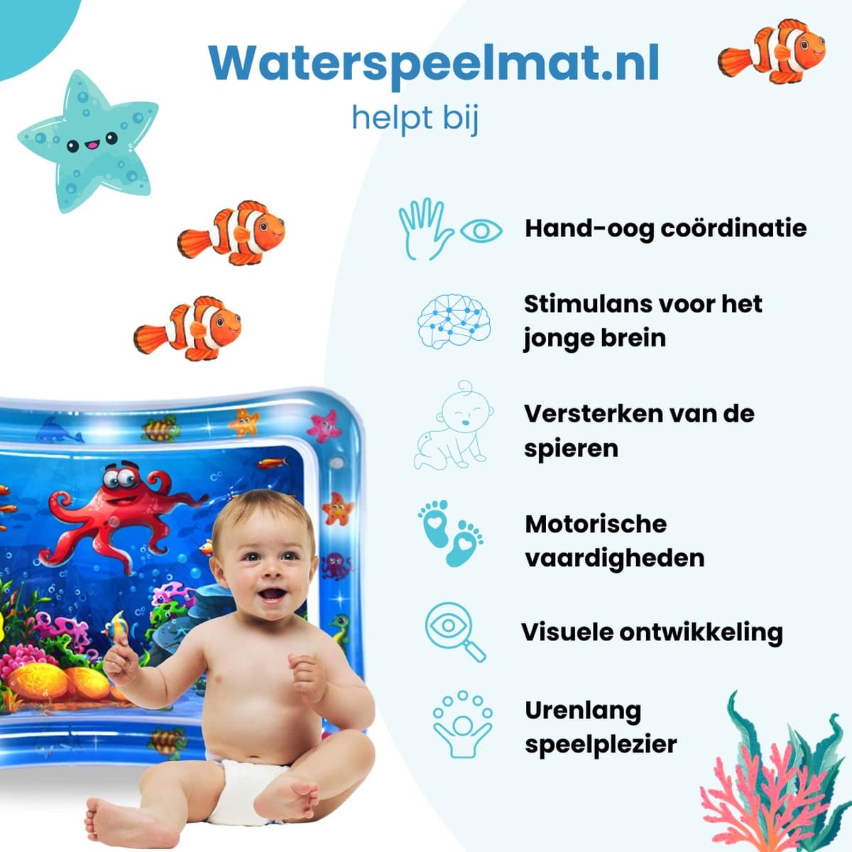 Waterspeelmat Met Figuurtjes | Waterspeelmat Baby | Watermat Baby | Origineel Kraamcadeau Voor Jongen En Meisje | Babyshower Cadeau | Blauw thumbnail 5