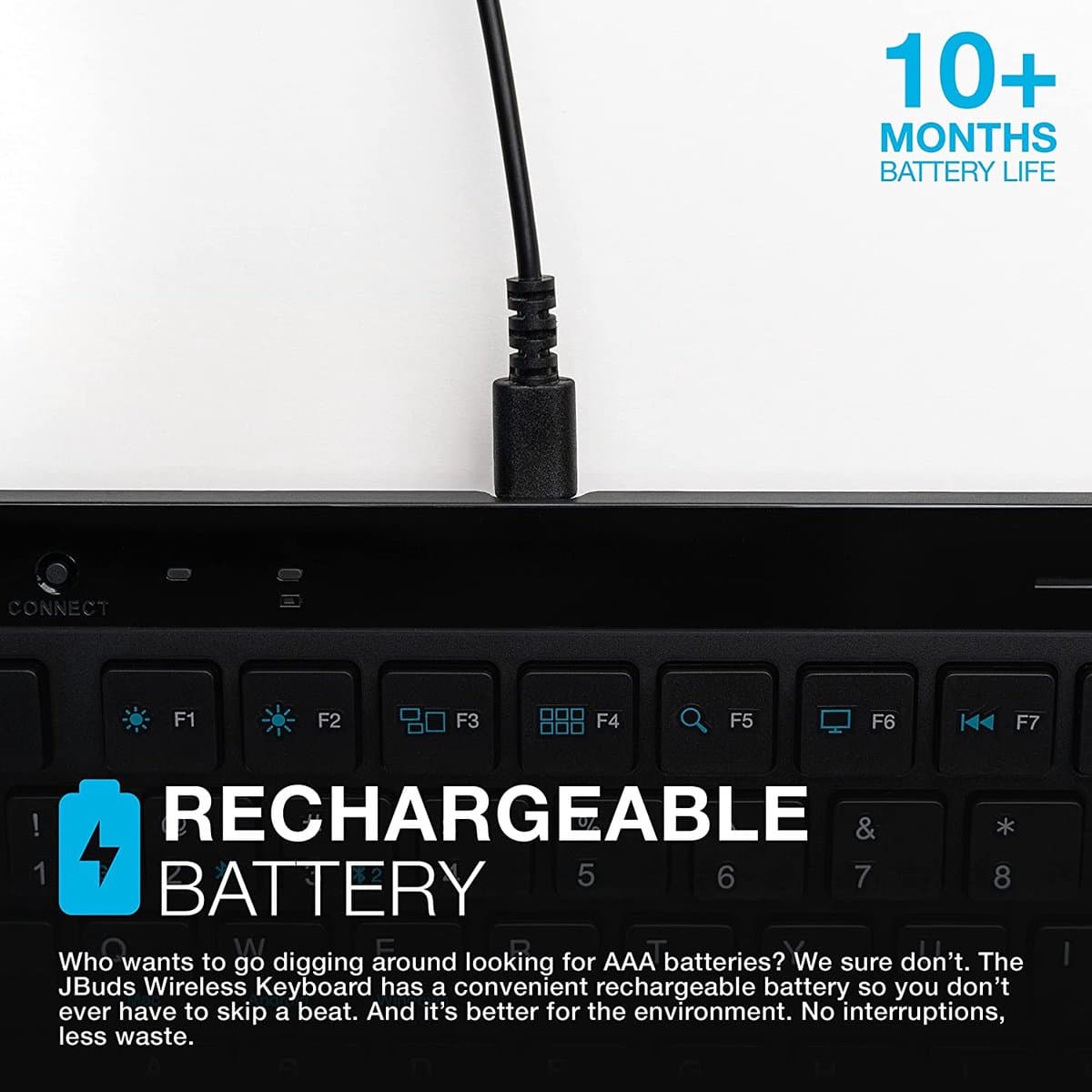 JLab JBuds Draadloos Toetsenbord - Verbinden via Bluetooth of USB Dongle - Met Shortcuts - Stille toetsen - Smart media knop - Qwerty thumbnail 3