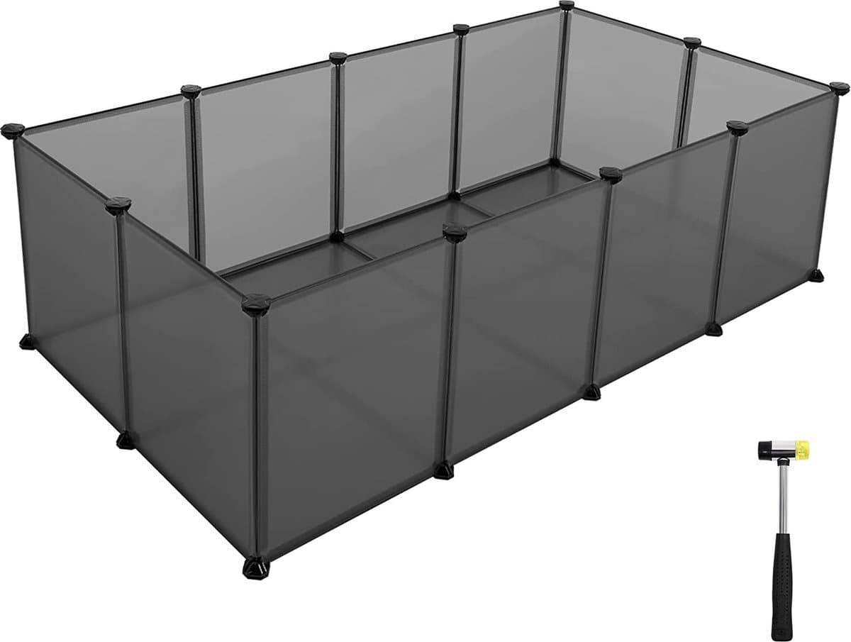 Hoppa! Huisdier ren /speelbox met bodem, 20 panelen, DIY behuizing, hek, kooi voor kleine dieren, cavia's, hamsters, konijntjes, huisdier ren, grijs