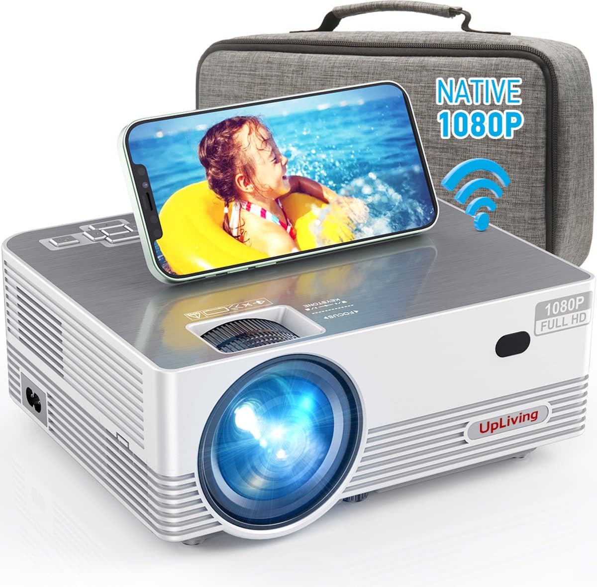 UpLiving® LCD Mini Beamer met WiFi | Met Bluetooth | Native Full HD | 10.000:1 Contrastratio | 8.000 Lumen | Projector - Mini Beamer - Draagbare Pocket Beamer - Afstandsbediening - Draagtas