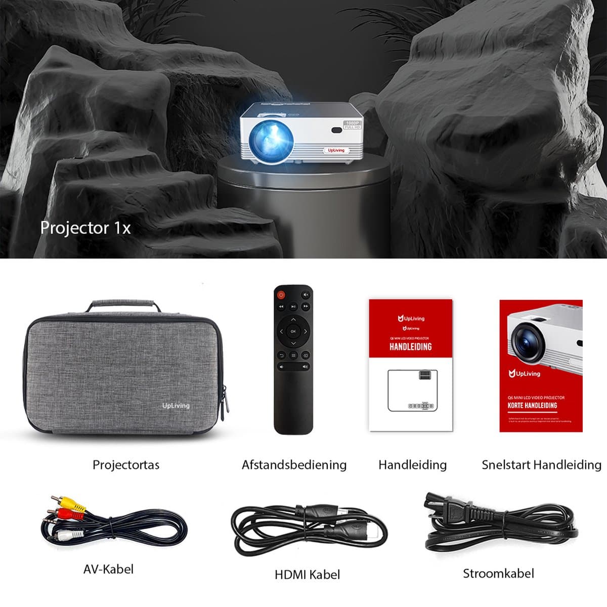 UpLiving® LCD Mini Beamer met WiFi | Met Bluetooth | Native Full HD | 10.000:1 Contrastratio | 8.000 Lumen | Projector - Mini Beamer - Draagbare Pocket Beamer - Afstandsbediening - Draagtas thumbnail 8