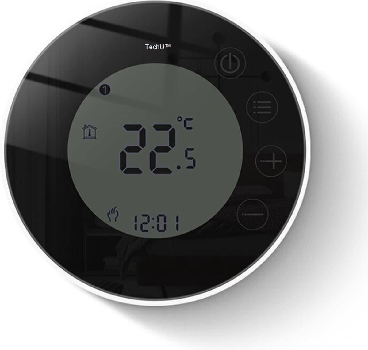 TechU™ Smart Thermostaat Round – Zwart met Witte Rand – Alleen voor Elektrische Vloerverwarming – Wifi & App – Google Assistant & Alexa – Persoonlijk programma instelbaar thumbnail 3