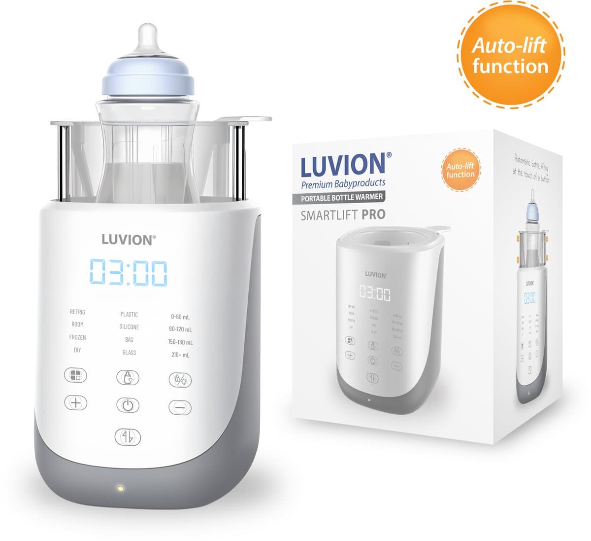 LUVION® Smartlift PRO Flessenwarmer - 60 in 1 Slimme Flessenwarmer – Makkelijk en precies in te stellen voor elk flesje - Het flesje komt automatisch omhoog uit de flessenwarmer zodra deze op temperatuur is