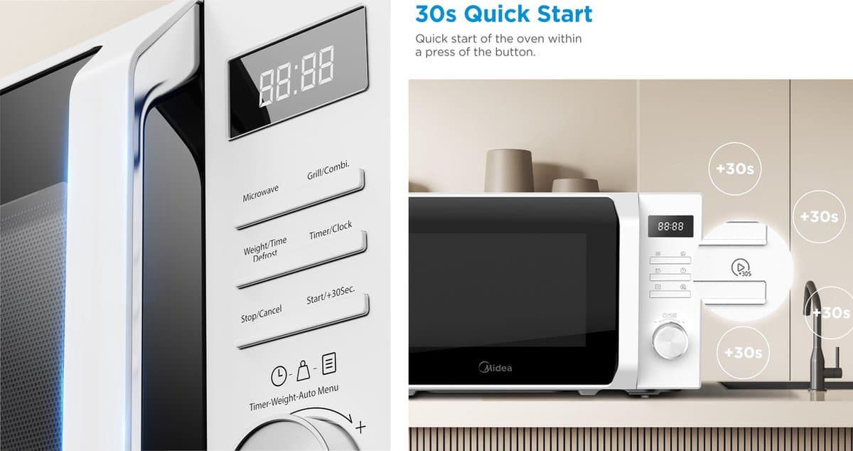 Midea AG20CF2EBK - Magnetron met grill - 20L - 700W - 8 Automatische programma's - Zwart thumbnail 7