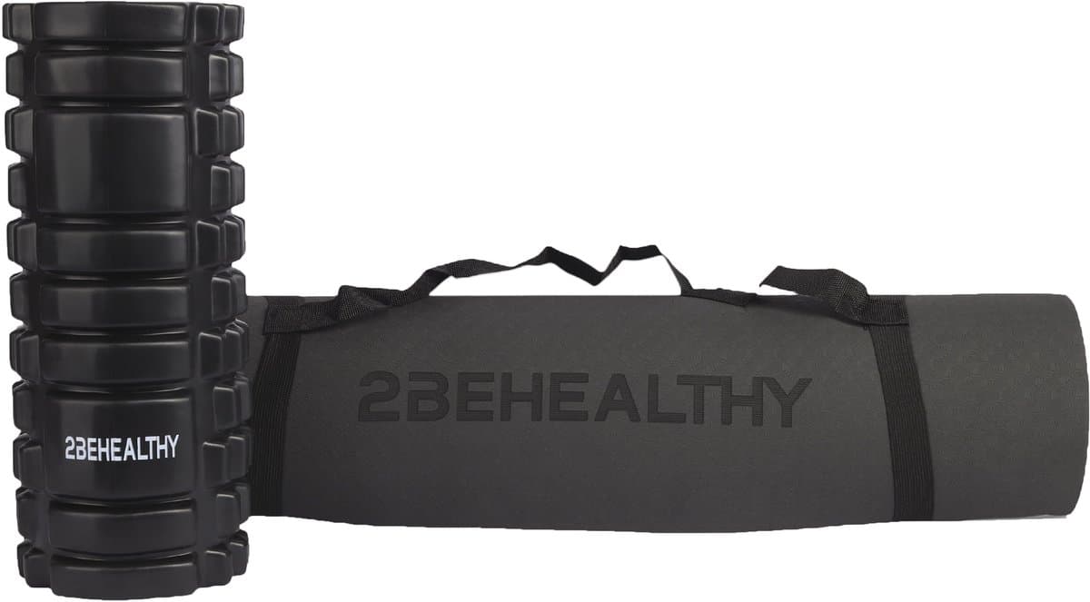2BEHEALTHY Yogamat & Foamroller Set - Yogamat Antislip 0,8 m - Sportmat - Joga Mat - Fitnessmat - Meditatiemat - Exercise Mat - Massage Roller - Foamrol