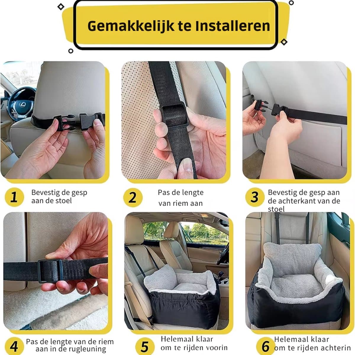 Livista Wasbare Autostoel Hond met Gordel - Hondenmand Auto - Voor in de Auto en Achterbank -Automand Honden - Hondenstoel - Hondenmand thumbnail 5