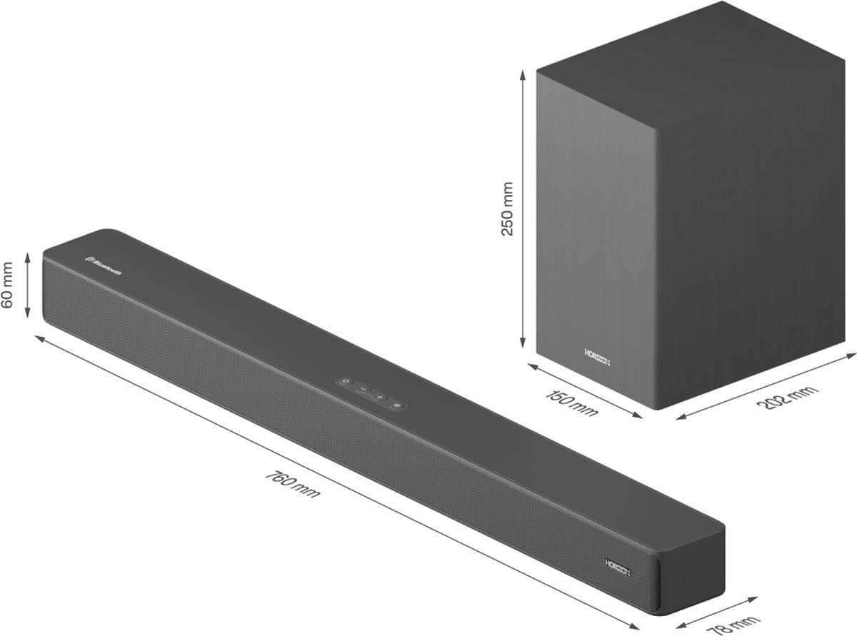 Horizon Soundbar met Subwoofer voor TV - Werkt op alle TV's - Bluetooth - 2.1CH - 60W - Kleine Soundbar met Afstandsbediening - Speaker - Antraciet thumbnail 8
