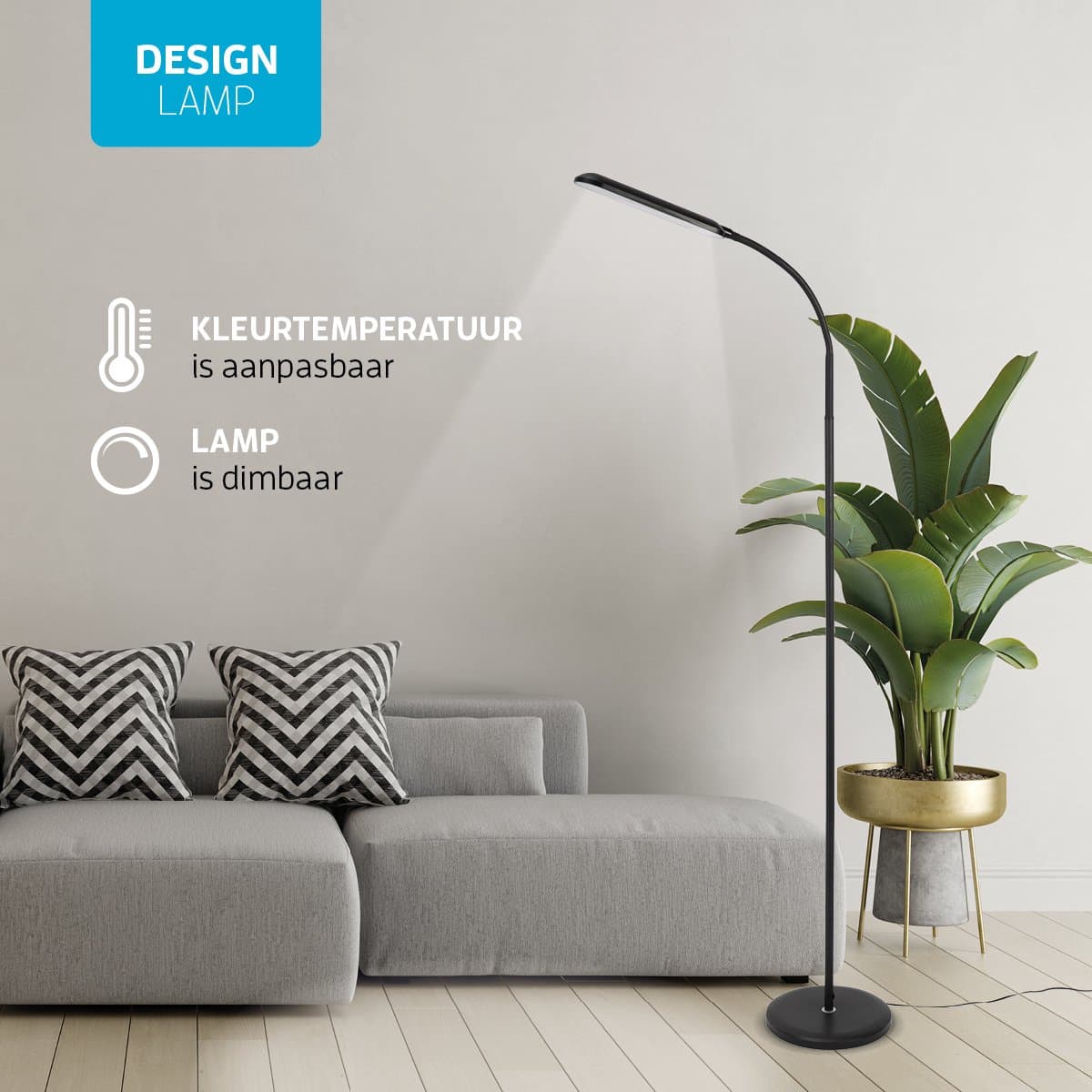 Varin® Design LED leeslamp ultra-plat - Zwart - Dimbaar - 3 Kleurtinten - 10W (eq. 75W) - 800 lumen - Vloerlamp woonkamer - Staande lamp slaapkamer - Modern - Lampen instelbaar - Touchknop - Flexibele hals - Daglichtlamp - Vloerlampen industrieel thumbnail 3