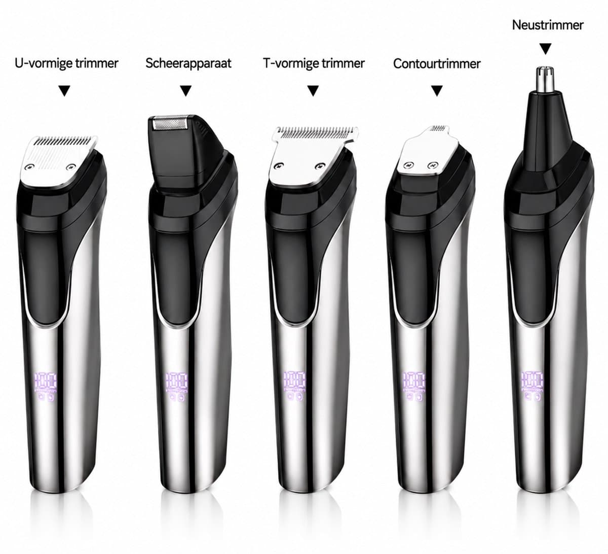 Tondeuse voor Mannen - Haartrimmer Mannen – Baardtrimmer Mannen - Tondeuse Hoofdhaar - Professionele 5 in 1 trimmer voor baard, haar & body – Waterproof IPX7 – 180 Min Batterij – 12 Opzetstukken - Neustrimmer - Oortrimmer thumbnail 4