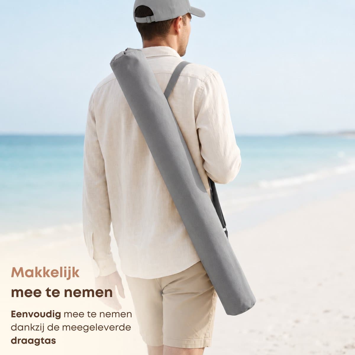 ACAZA Parasol - Strandparasol - Grijs - 200 cm diameter - inclusief Draagtas - Rond - Tuinparasol - Kantelbaar - Waterdicht - Terras Parasol voor Appartement - Parasol Strand - Tot 3 Personen thumbnail 5