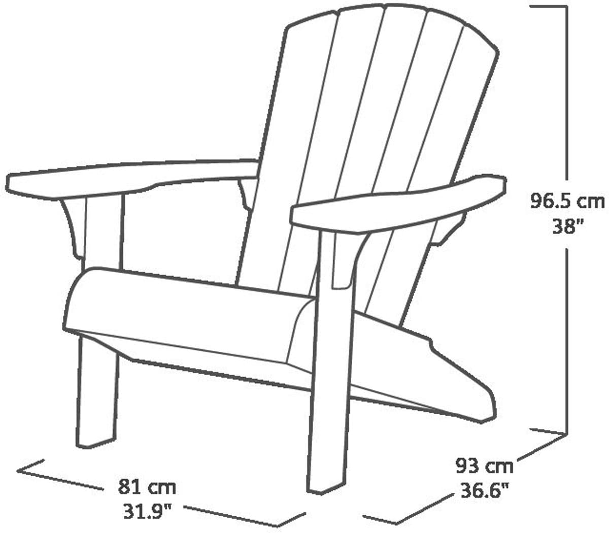 Keter Troy Adirondack Tuinstoel - 2 stuks - 81x93x96,5cm - Zwart thumbnail 4