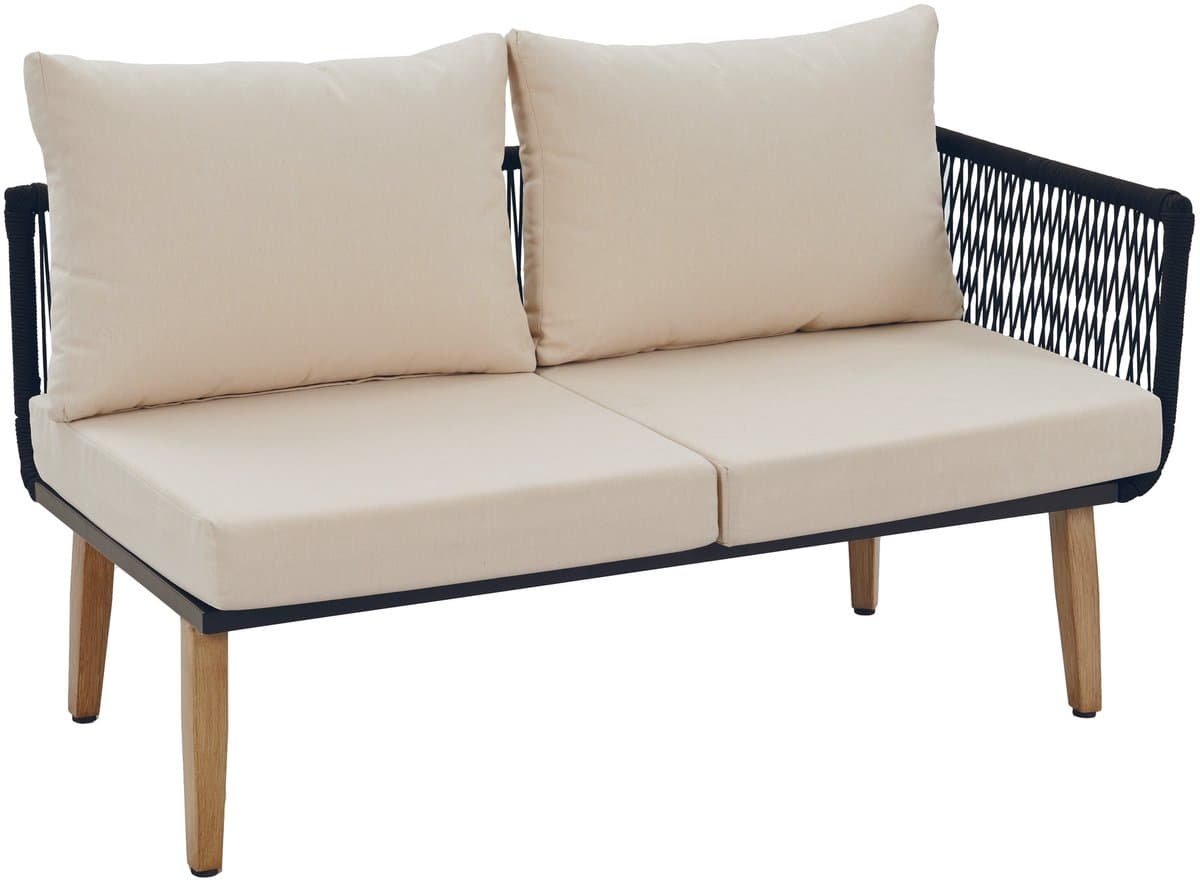 FloraGrace Loungeset - Sofa Met Salontafel - Weerbestendig Touwdesign Voor Tuin En Balkon - Olefin En Staal - Beige Zwart thumbnail 3