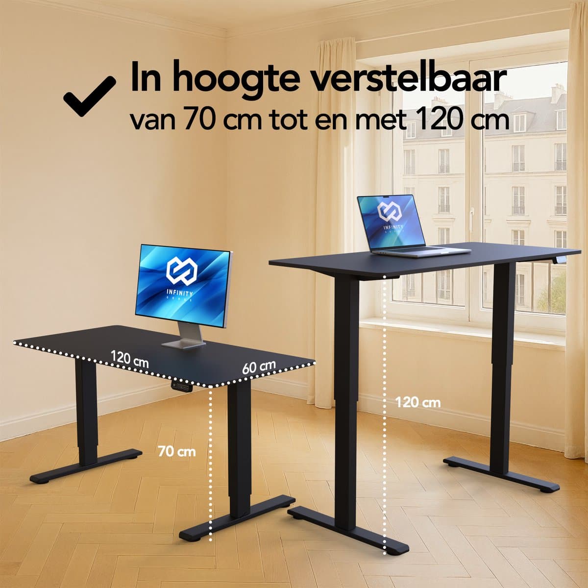Infinity Goods Zit Sta Bureau - Elektrisch Verstelbaar In Hoogte - 120 x 60 CM - Geheugenfunctie - Zwart thumbnail 7