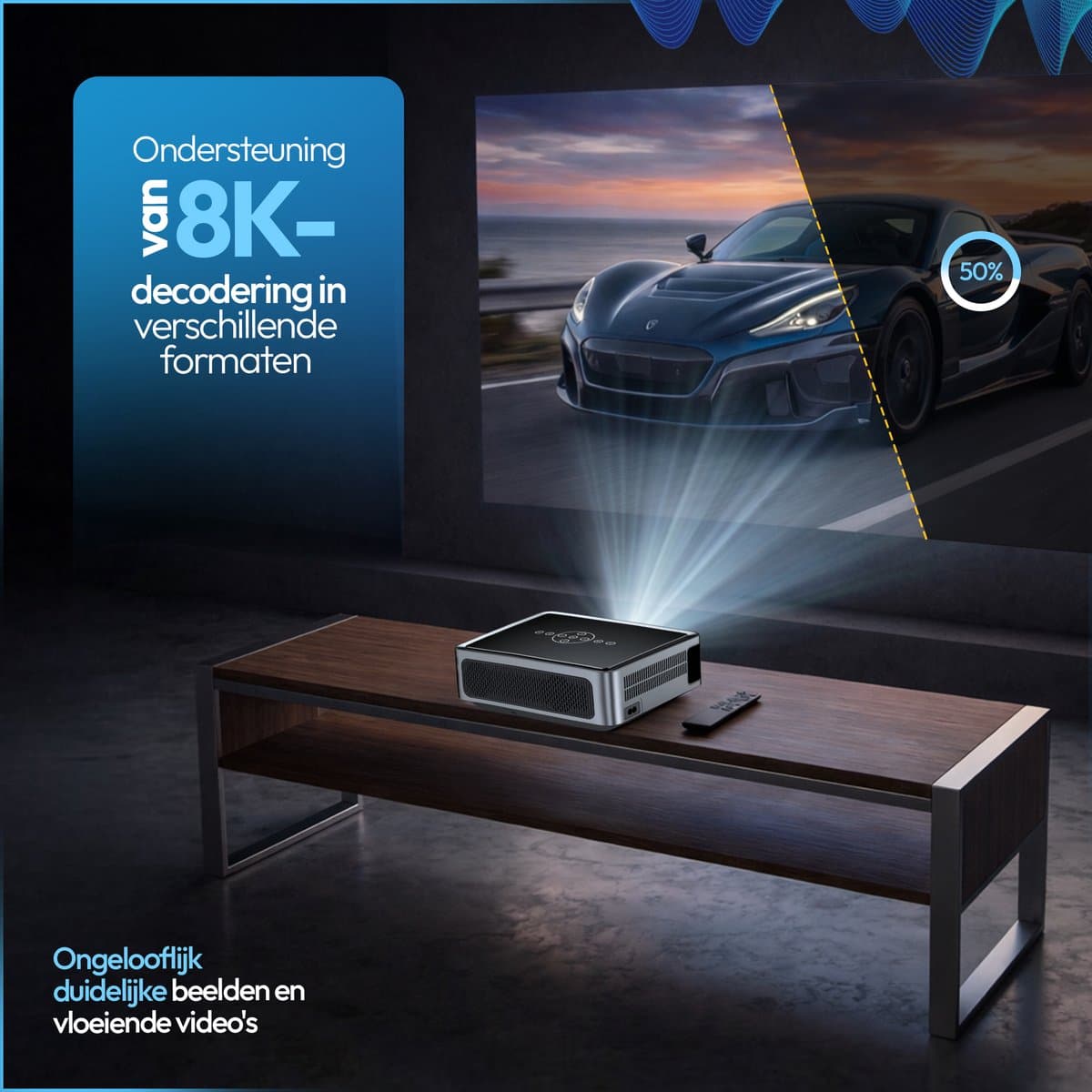 Chesto Beamer Full HD PRO Android (8K-Ondersteuning) - 12.000 lumen - Dolby Audio - Autofocus - Inclusief draagtas - Streamen vanaf je telefoon met wifi thumbnail 5