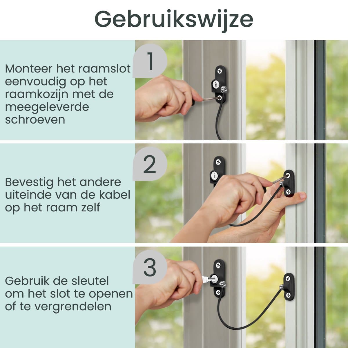 Purepeak Raamslot Kinderen Set 3 Stuks - Raambegrenzer - Zwart - Raambeveiliging - Kinderslot Raam - Raamvastzetter - Raamgrendel thumbnail 4